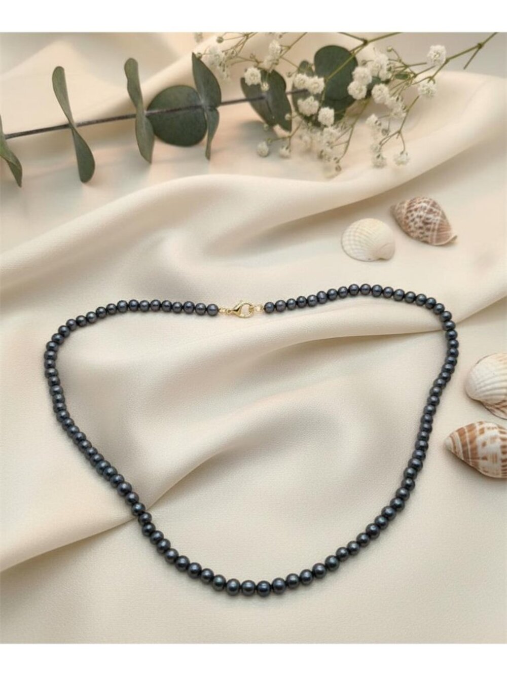 Vintage GSJ Peacock Freshwater Pearl Necklace 18” 4mm 14K Gold Clasp Estate